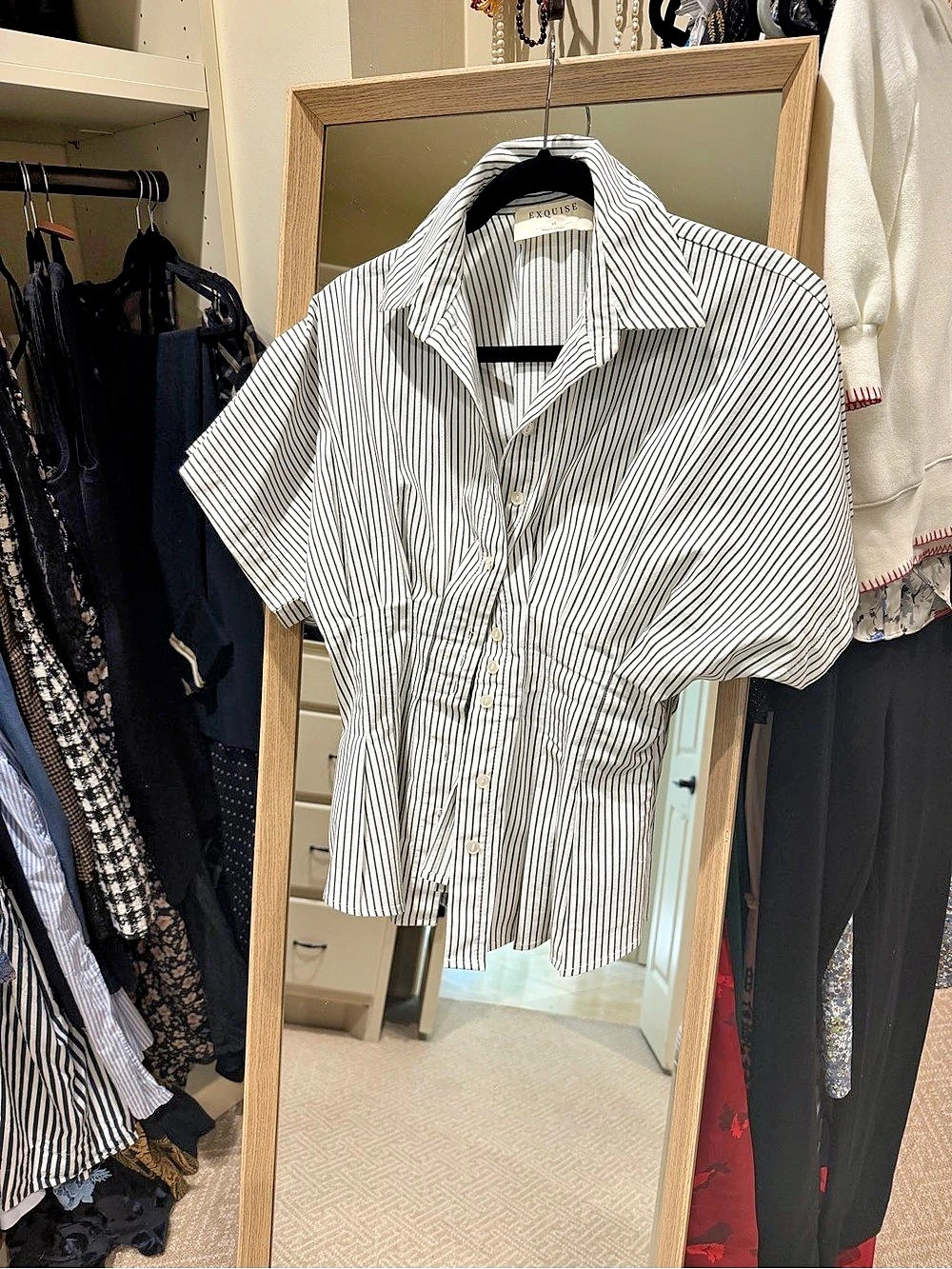 Exquise Nataly Collar Pleated Fitted Striped Shirt